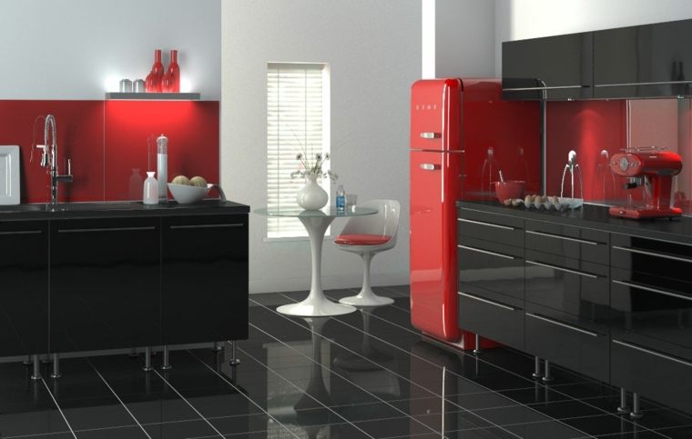 arredamento moderno cucina colore nero rosso
