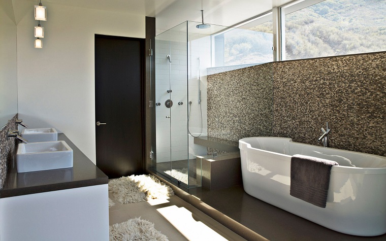 bagni design lavabi quadrati parete mosaico