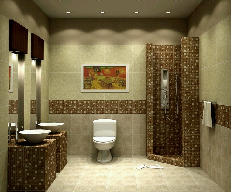 bagno elegante inserti mosaico marroni