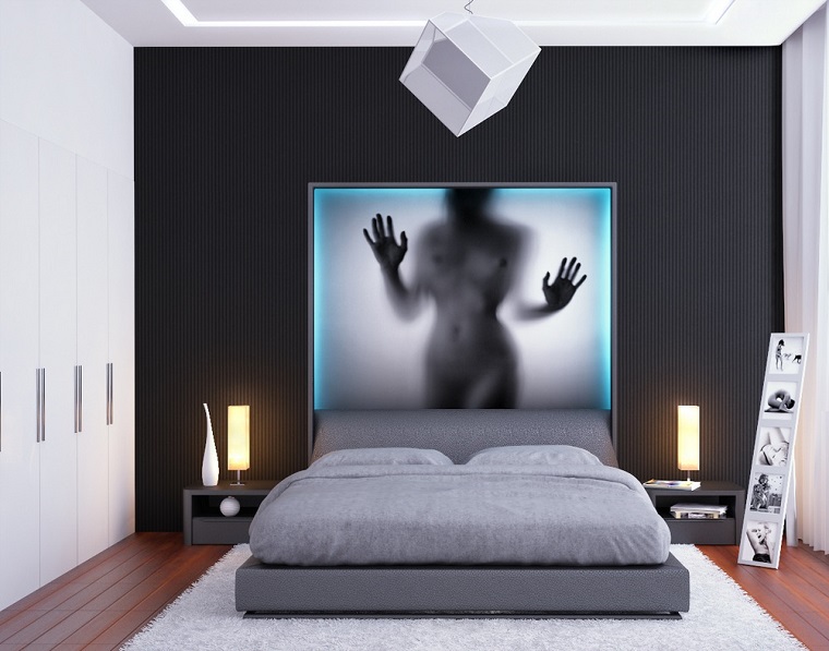 camera da letto arredamento stile moderno parete decorata fotografia
