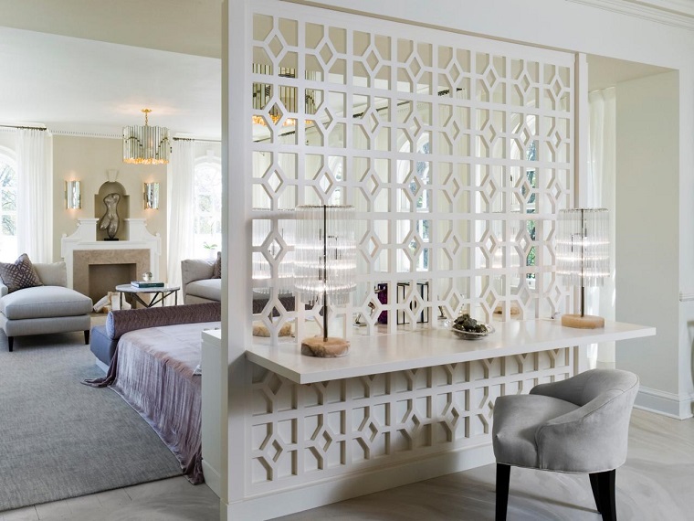 camera da letto parete divisoria legno colore bianco elegante 