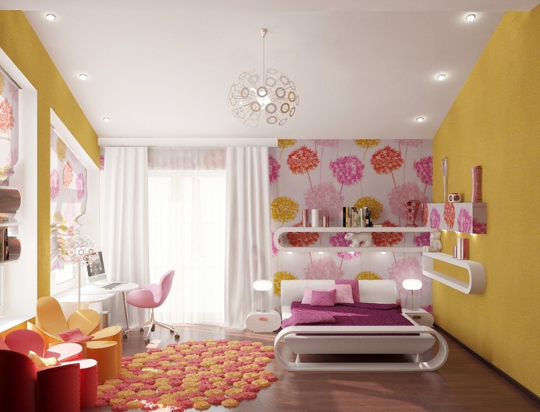 camerette per ragazze moderne idea pareti gialle