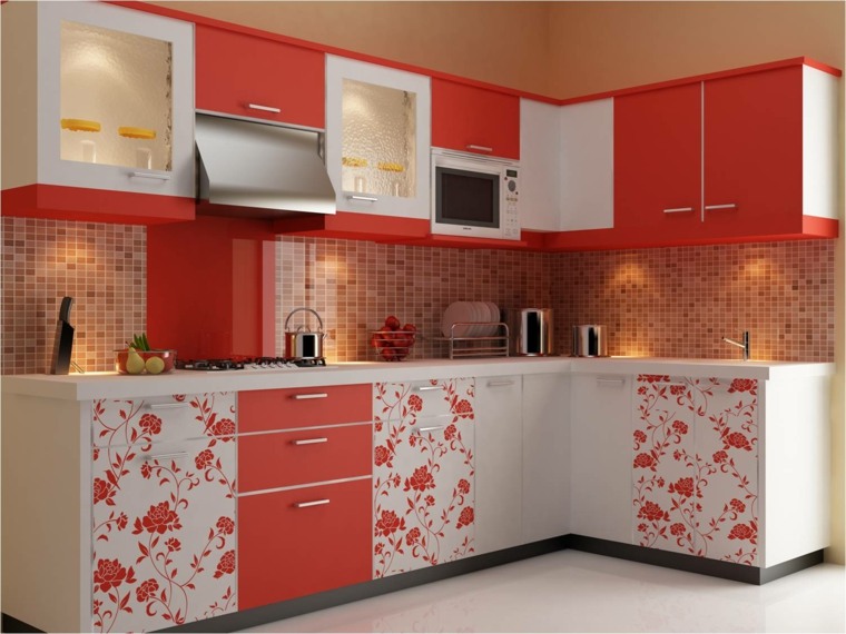 cucina rossa ante inferiori decorazioni