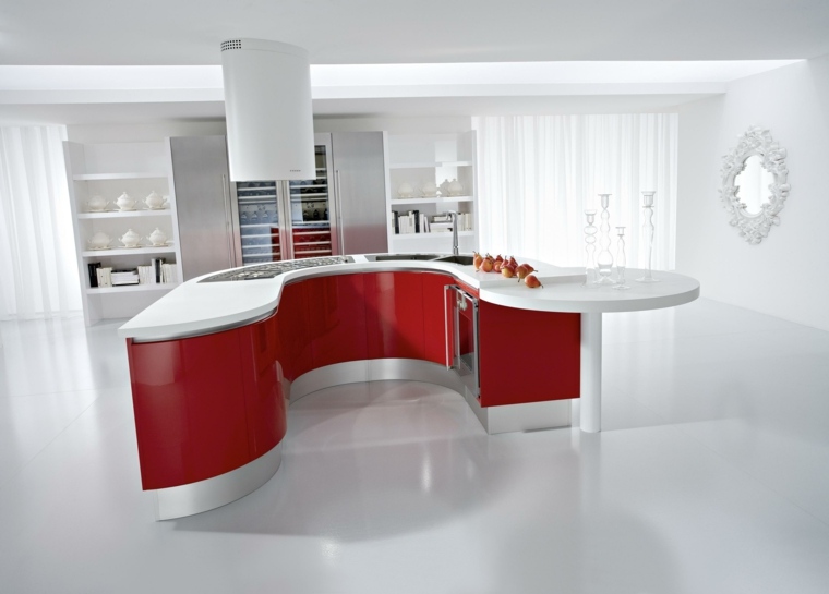 cucina rossa moderna forma particolare