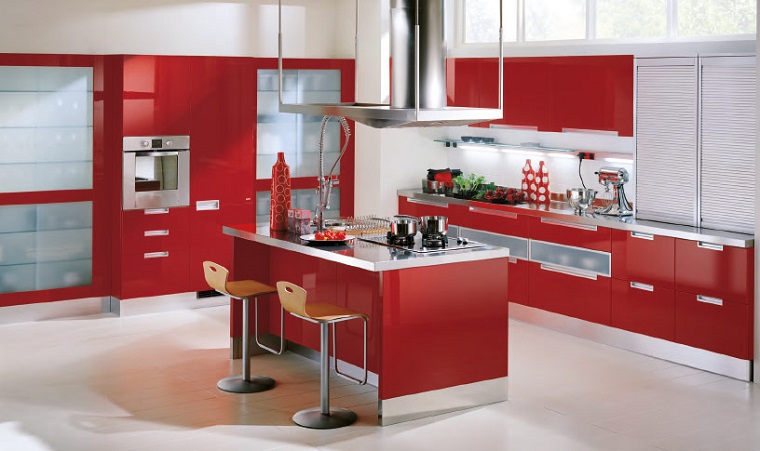 cucina rossa moderna isola centrale