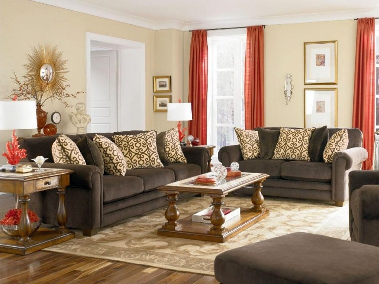 brown chair living room beige walls