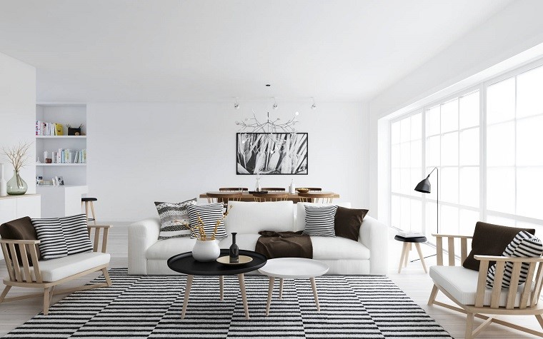 salotto arredato stile scandinavo mobili bianchi design