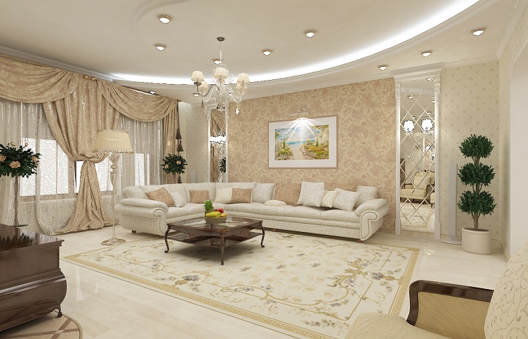 salotto classico idea arredamento divano colore chiaro