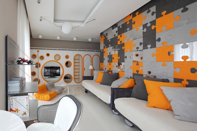 cameretta-pareti-decorate-arancione-tonalita-grigio