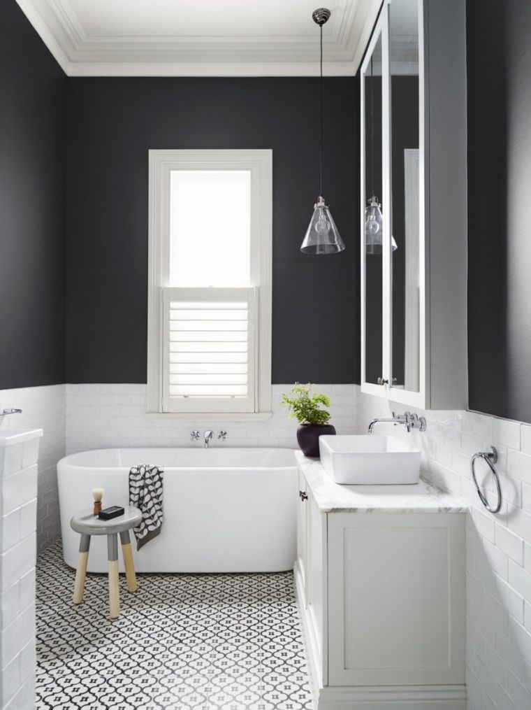 arredare bagno piccolo-pareti-colore-nero