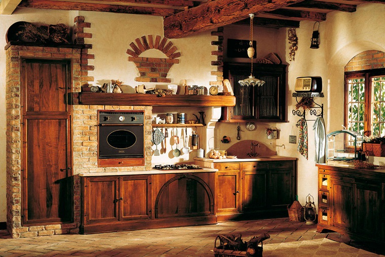 cucina-rustica-mattoni-travi-vista