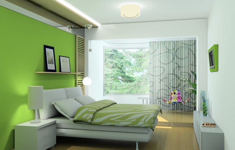 pareti-colorate-camera-da-letto-verde-brillante
