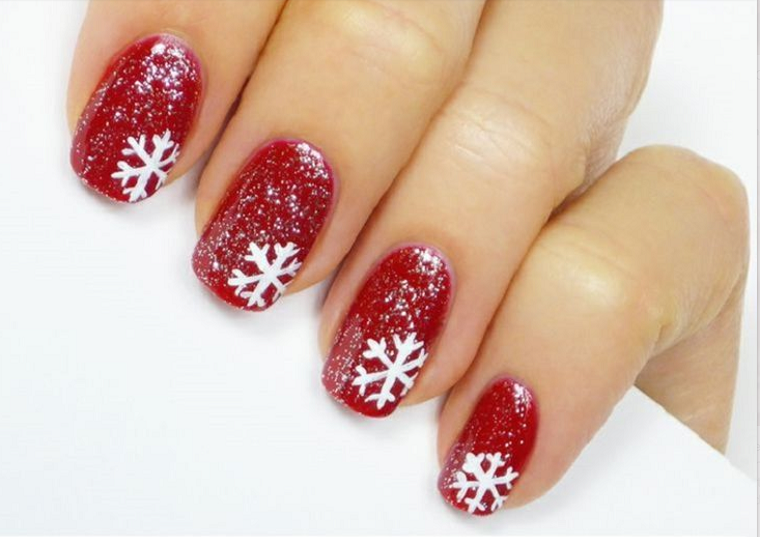 unghie-natale-rosse-fiocco-neve-bianco