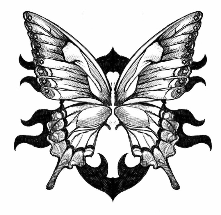 disegni-facili-da-fare-matita-bianco-nero-farfalla-ali-spiegate-simbolo-contorno-nero-sottostante