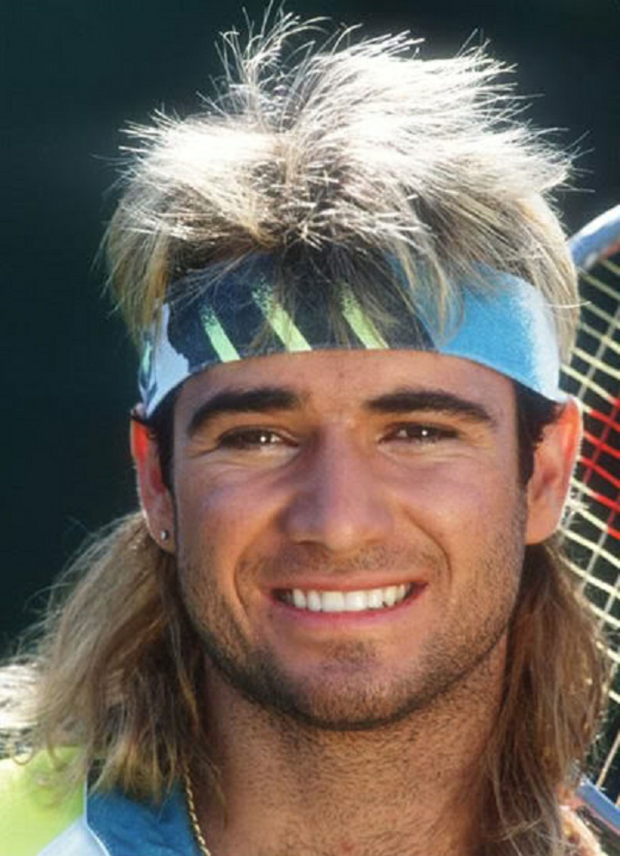 look-anni-80-uomo-famoso-tennista-andre-agassi-fascia-capelli-azzurra