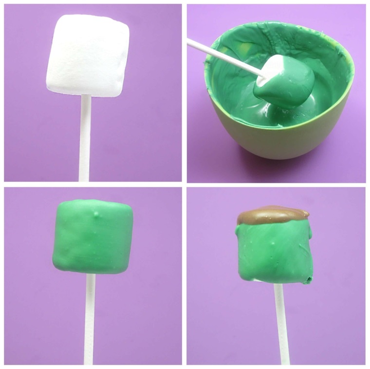 preparazione-marshmallow-frankenstein-passo-per-passo-colore-verde-stecchino-plastica