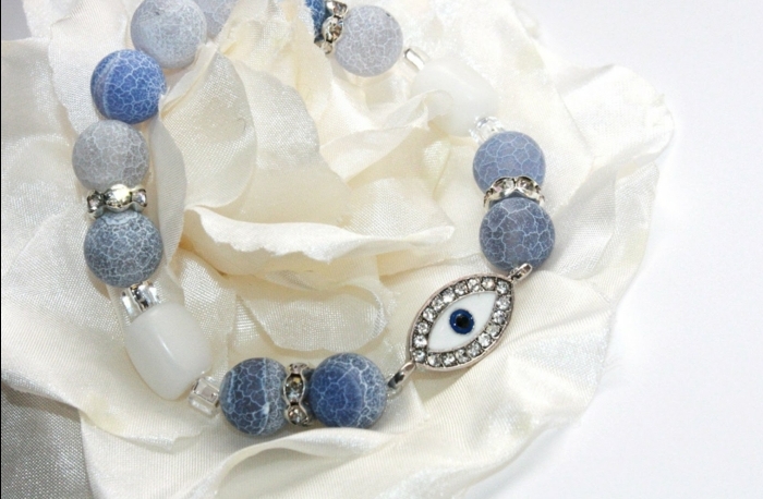 Vetro Contro Il Male Degli Occhi - Occhio Turco Blu E Bianco, Portafortuna Da Parete 10/12 Cm