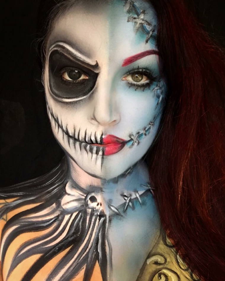 travestimento-halloween-donna-metà-scheletro-sugar-skull