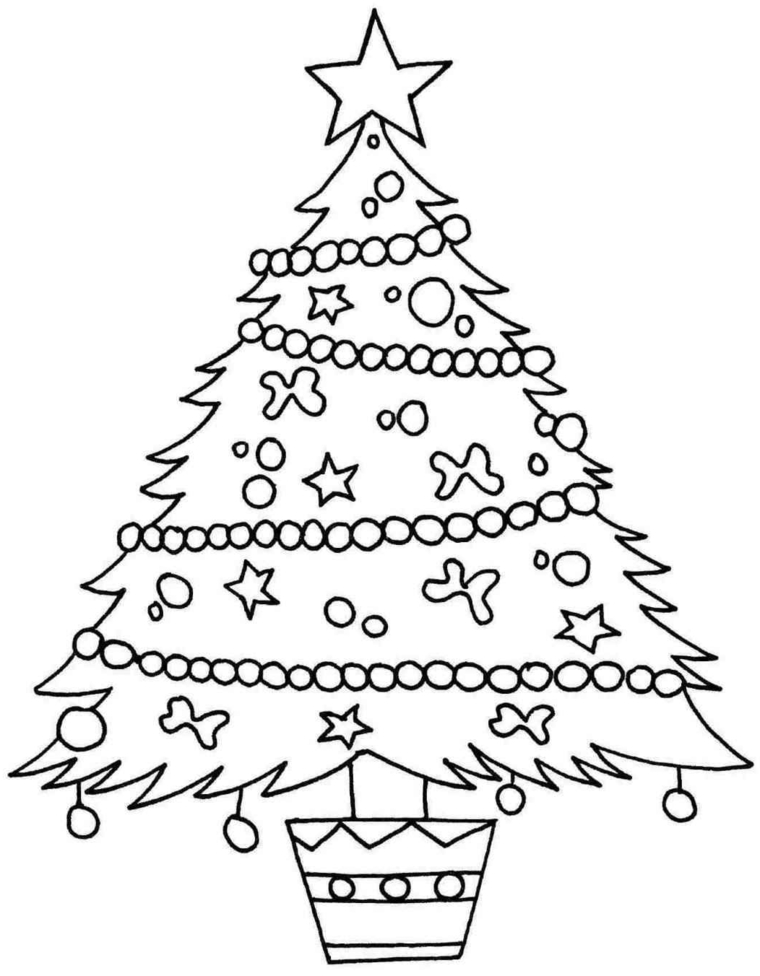 abete natalizio decorato con palline e ghirlantetutto da disegnare e da colorare