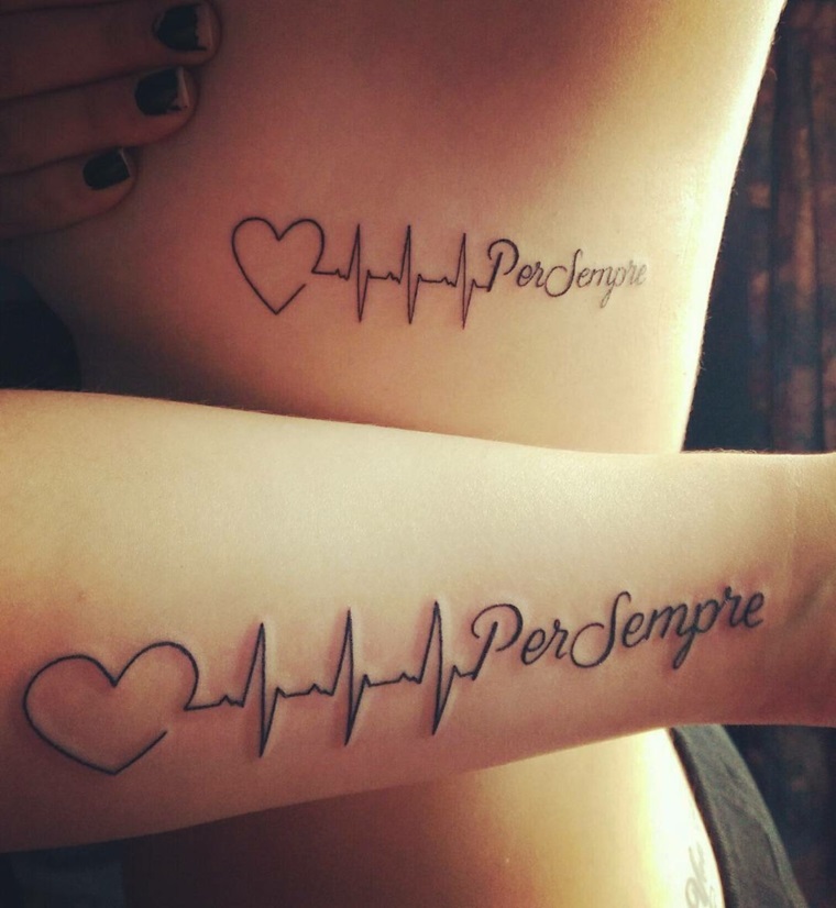 Tattoo particolati piccoli per donna e uomo, scritta Per sempre con un cuore 