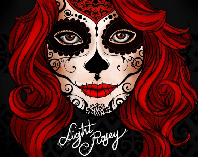 teschio messicano, un disegno del volto di una donna con i capelli rossi da cui trarre ispirazione
