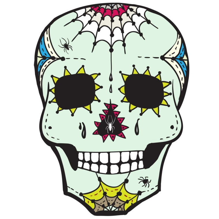 teschio messicano tatoo, un'immagine in primo piano con ragnatele e piccoli ragni