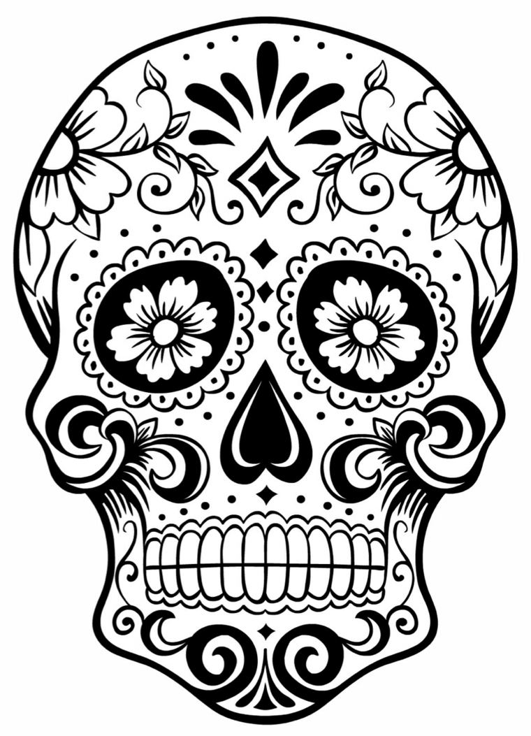 tatuaggio teschio messicano, un'immagine in bianco e nero da personalizzare a piacere