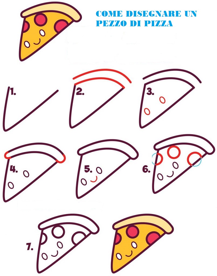 Idea disegni facili da copiare, come disegnare con tutorial un pezzo di pizza 