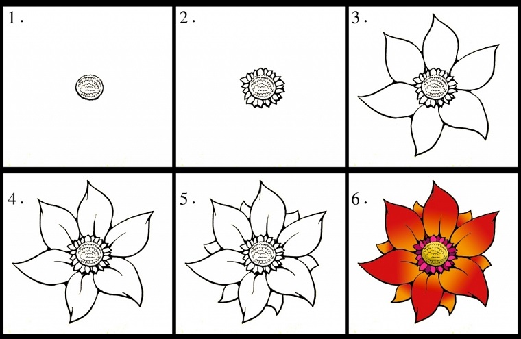Come disegnare un fiore, tutorial per disegni per bambini, sei passi da seguire 