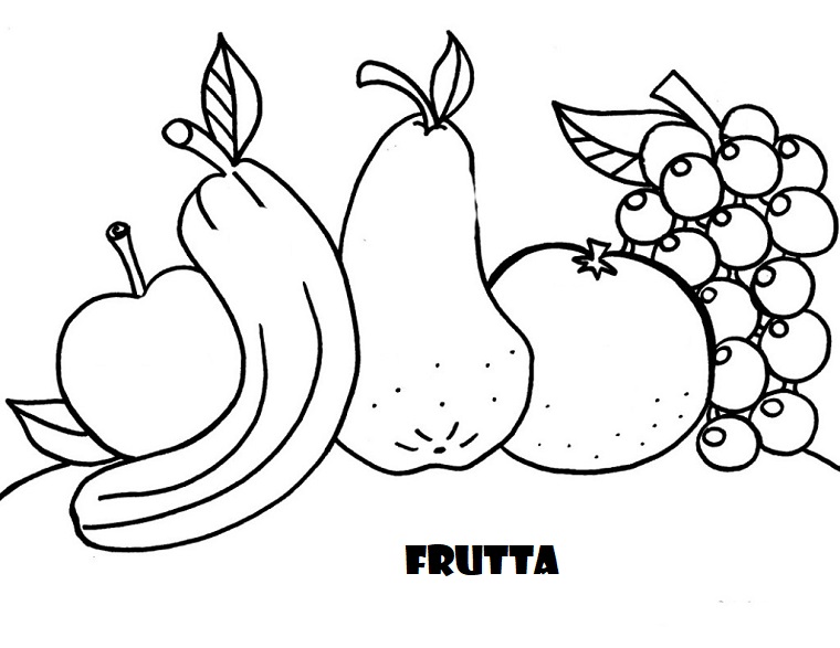 Frutta da colorare, disegni facili da copiare per bambini, immagine disegnata con pennarello nero 
