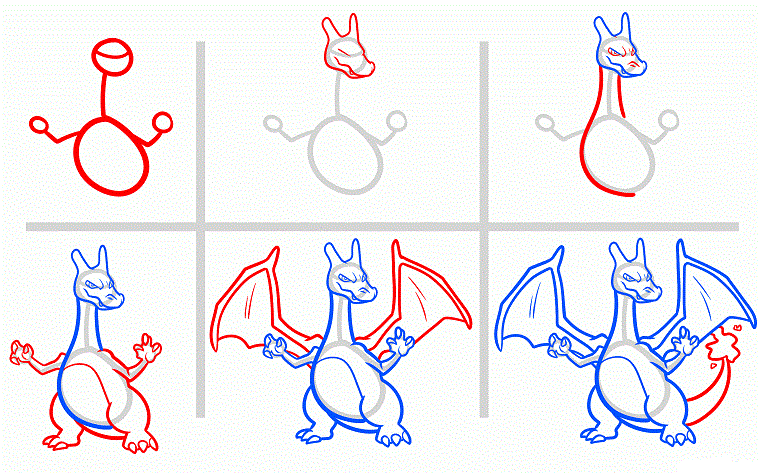 Come disegnare un drago di Pokemon con il tutorial, immagini da disegnare facili 