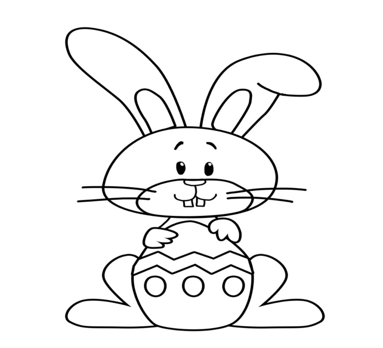 Lavoretti pasqua, disegno con un coniglietto e un uovo decorato, da stampare e colorare 