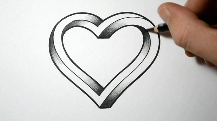 Cuore disegnato con la matita, disegni facili da fare con la matita, mano che disegna 