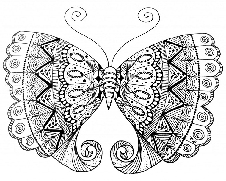 Disegni a matita, grande farfalla con motivi mandala, idea disegno da colorare