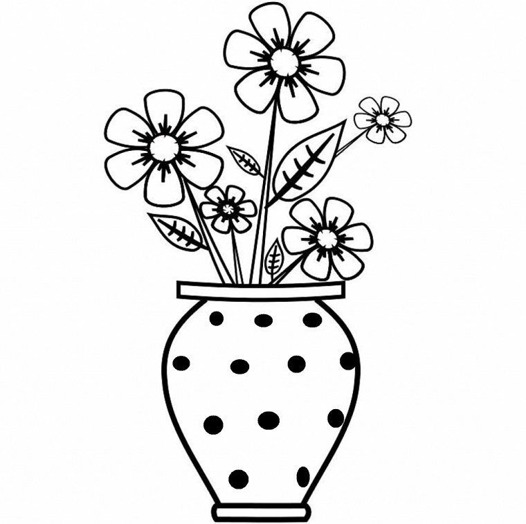 Come disegnare un vaso con fiori, disegni facili per bambini, da colorare con matite 