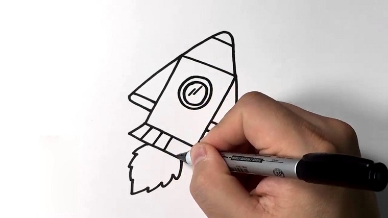 Idea disegni per bambini, come disegnare un razzo spaziale con un pennarello nero 