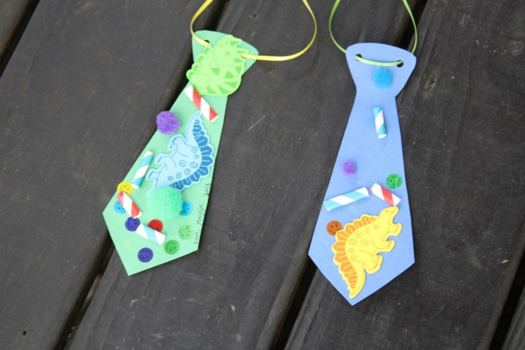 idee per lavoretti per bambini: delle cravatte di cartone colorate e decorate