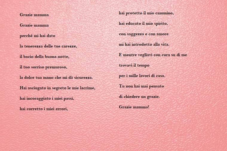 Immagine con sfondo rosa, poesia per il 13 maggio, regalo festa della mamma