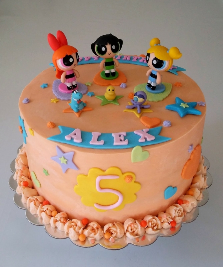 Torte semplici e gustose, decorazione con i personaggi del cartone Power Puff girls, 5 anni Alex 