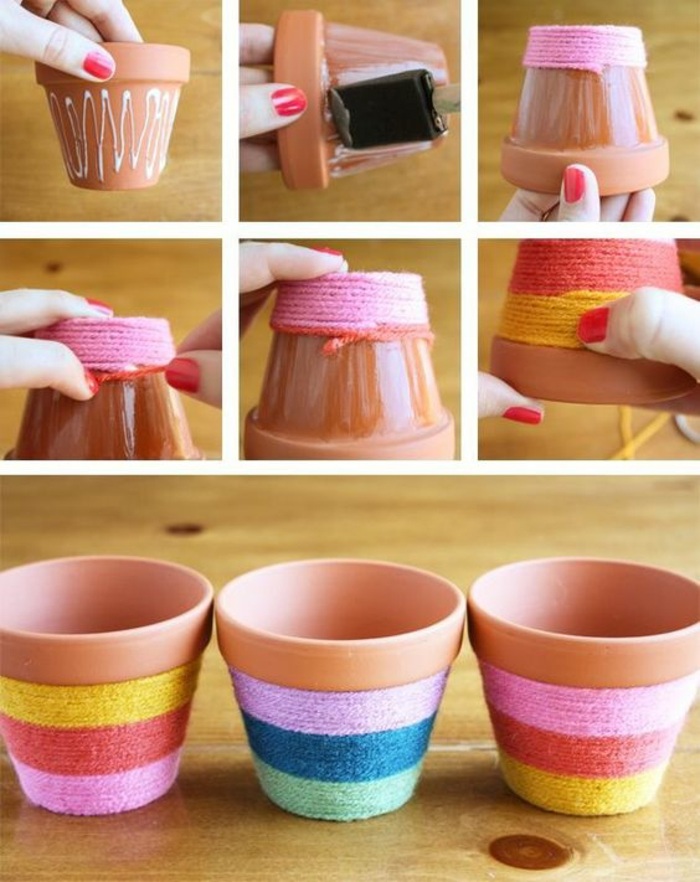 immagini tutorial per come decorare dei vasi in terracotta, idea per delle creazioni artigianali