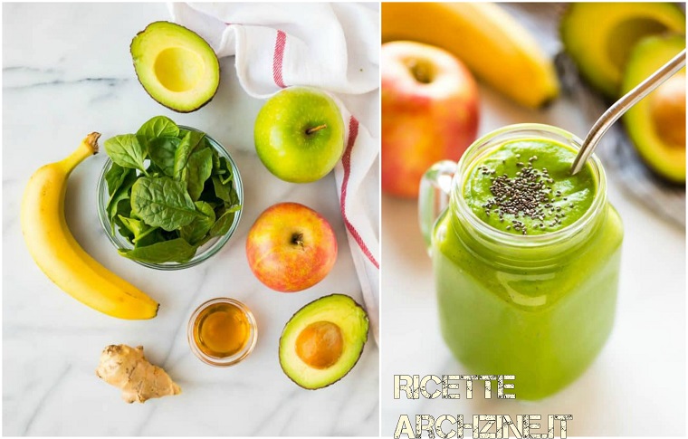 Ricetta facile per smoothie, come mangiare l'avocado, foto collage con gli ingredienti