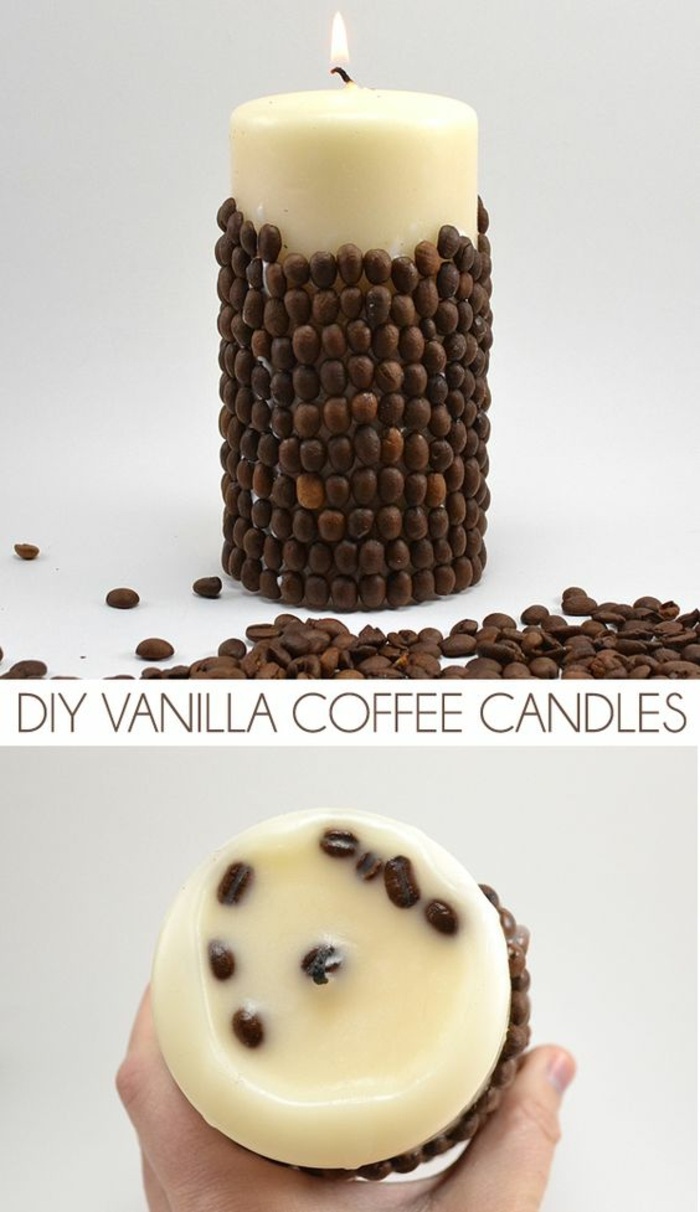 Come fare candele profumate, chicchi di caffè attaccate con profumo di vaniglia