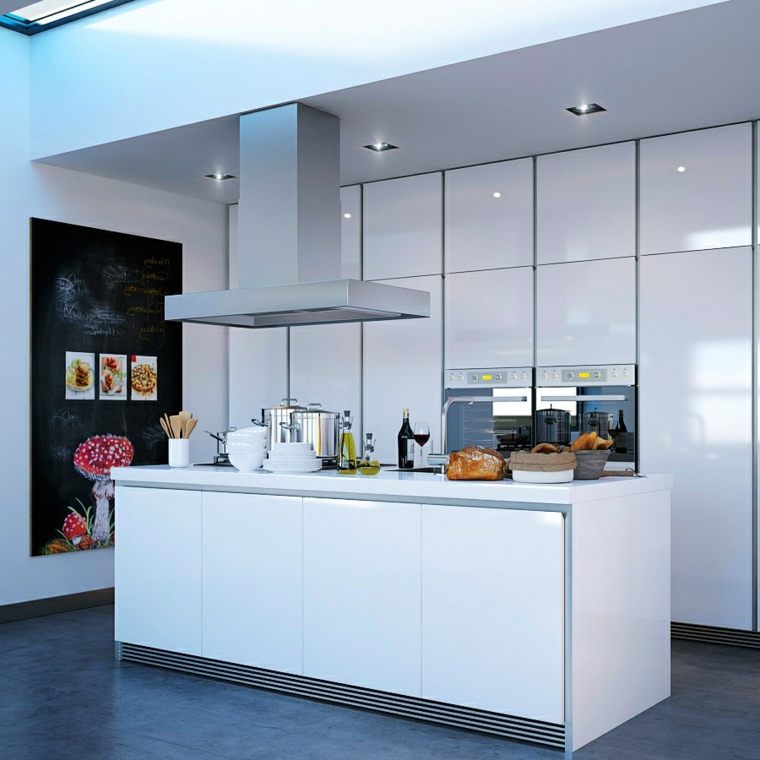 pavimento scuro, immagini cucine moderne bianche laccate con isola attrezzata