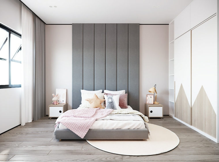 pareti color tortora chiaro e scuro camera da letto con laminato grigio armadio a muro