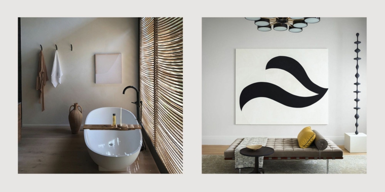 sala da bagno con vasca abbinamento tonalità tortora con mobili