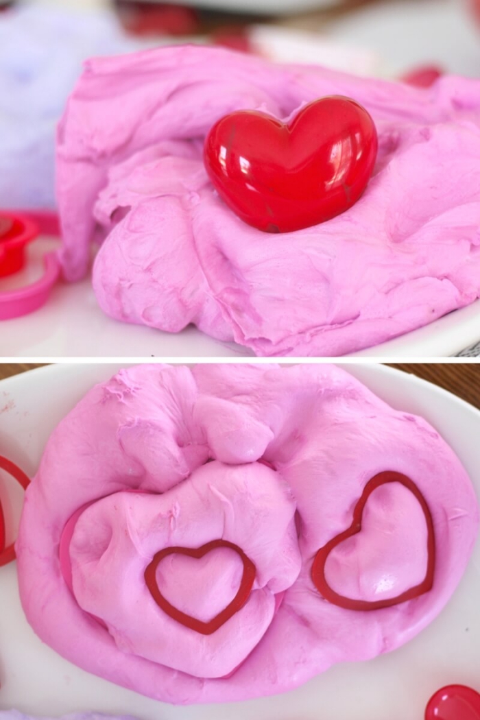 Come fare lo slime di colore rosa con cuoricino rosso in una pasta modellabile morbida