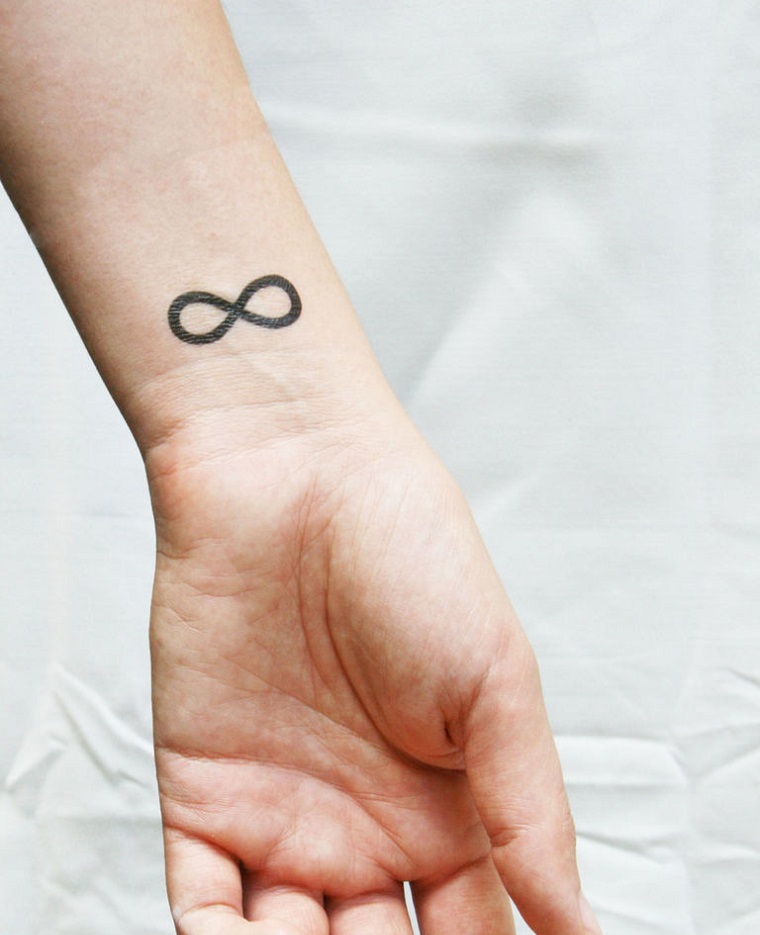 Tatuaggio piccolo sul polso della mano con il simbolo dell'infinito 