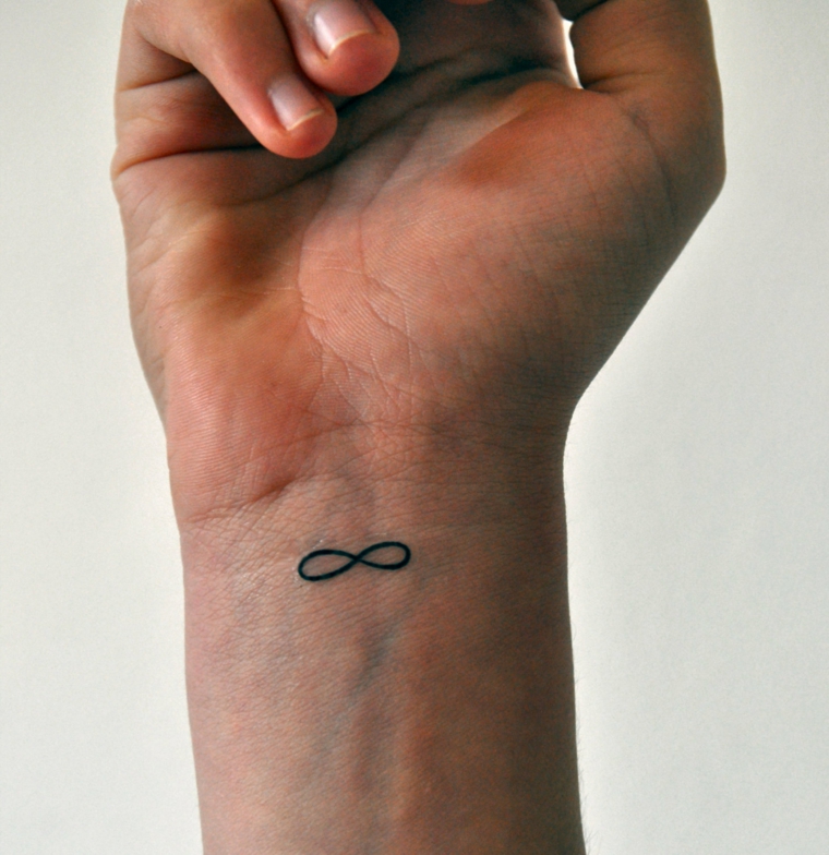 Tattoo infinito piccolo sul polso della mano di una donna
