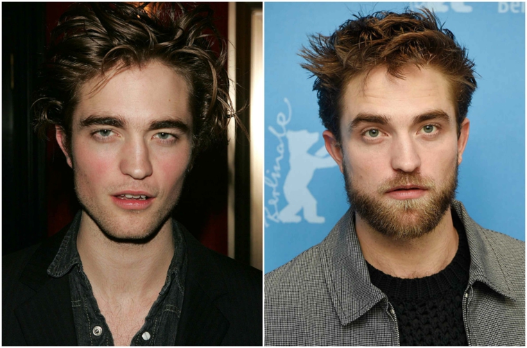 La barba incolta di Robert Pattinson, collage con foto prima e dopo la trasformazione 