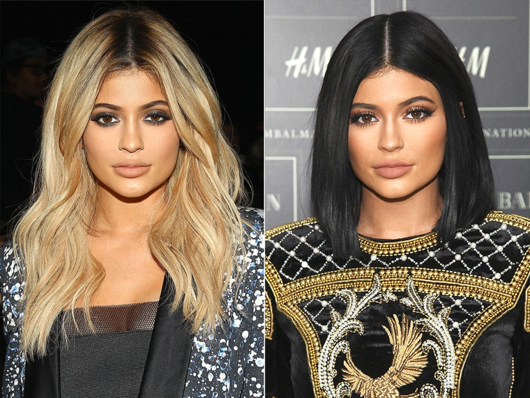 La trasformazione di capelli per Kylie Jenner da un'acconciatura chioma lunga ad una corta